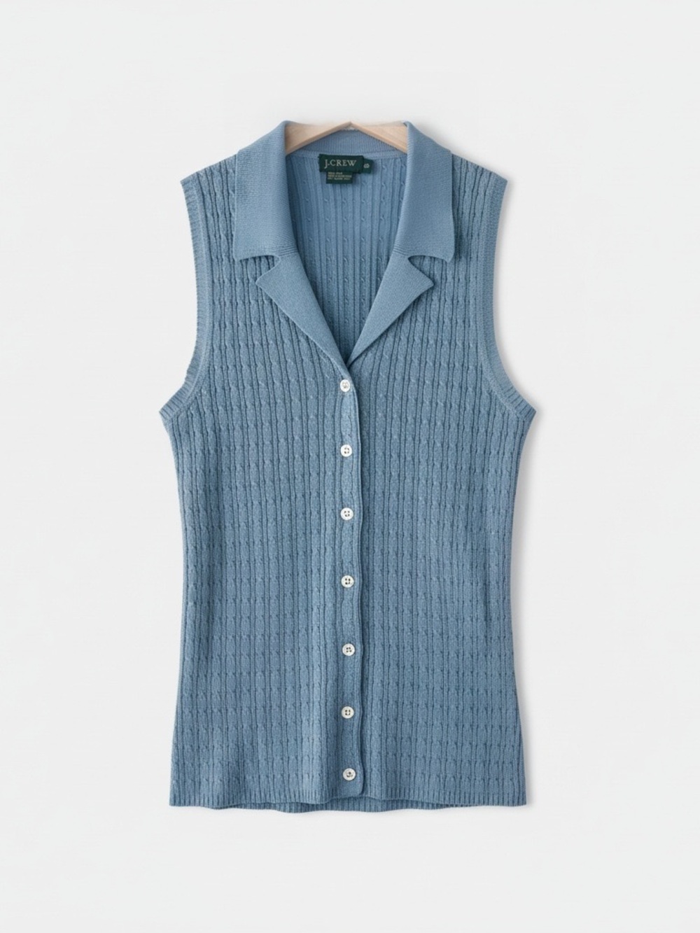 Vintage Green Tag J. Crew Sleeveless Button-Front Knit Polo Blue 💯 Silk